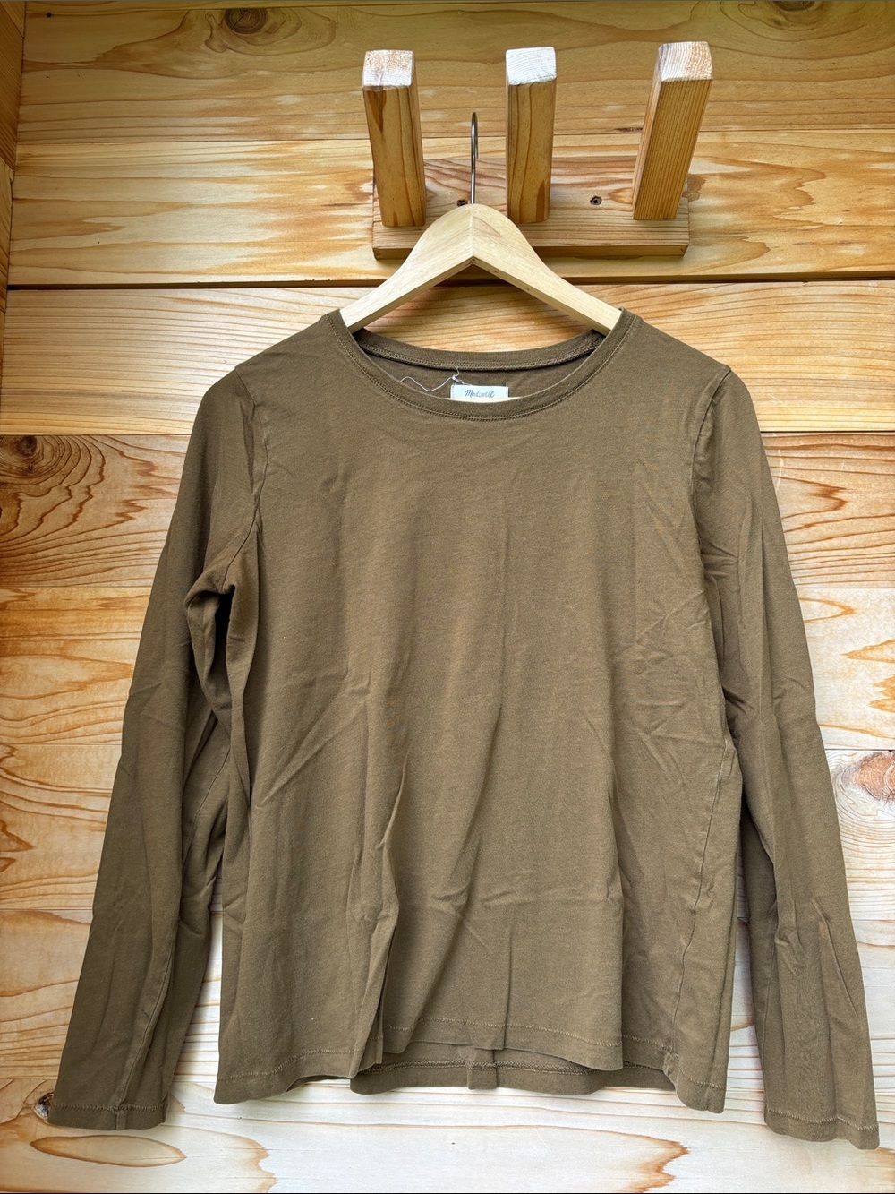 Madewell 100% Cotton Boxy Long Sleeve Tee green | Minimalist Essential | Medium